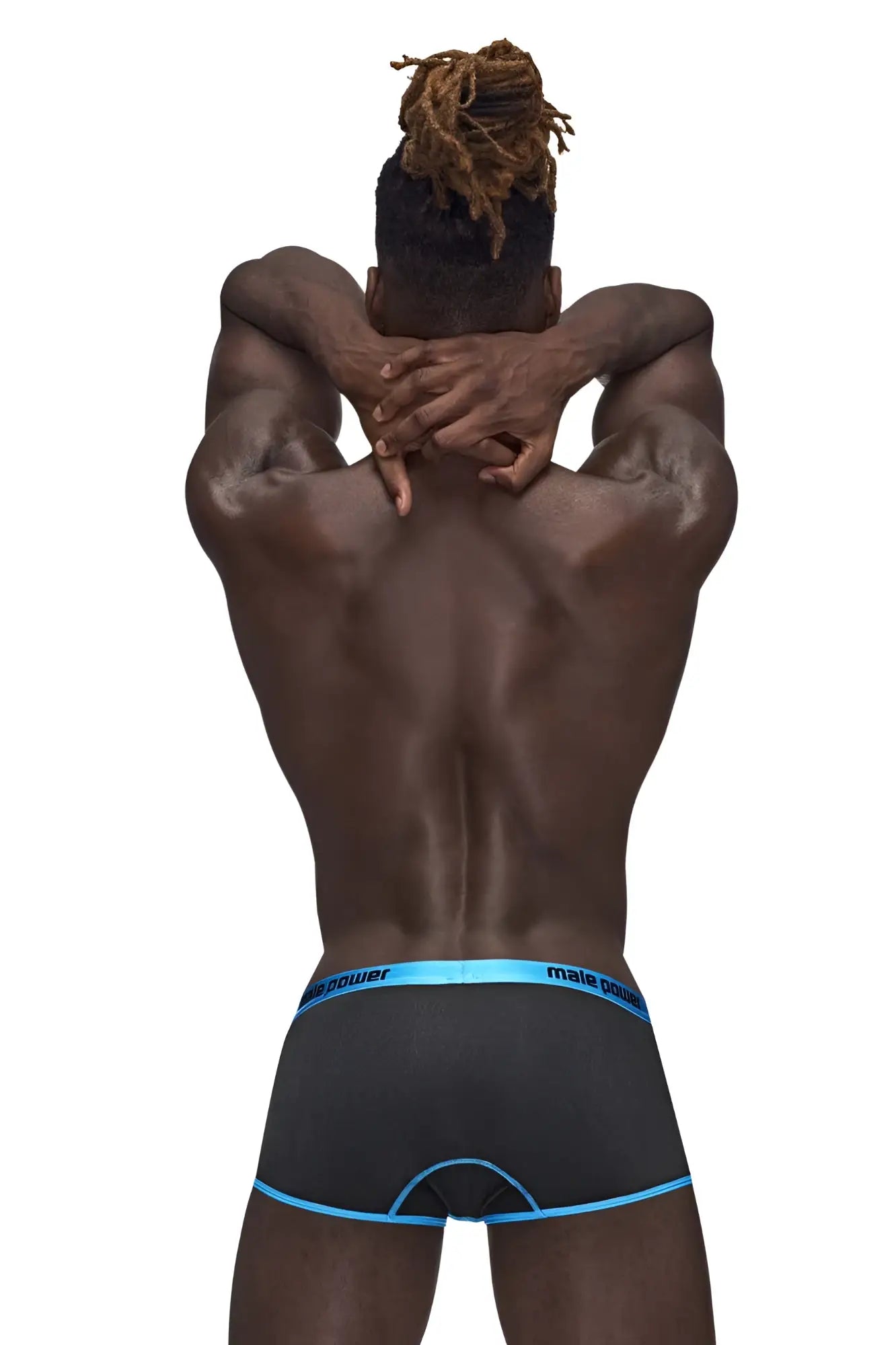 Black male power 143-270 casanova uplift mini short briefs with light blue trim and uplift support