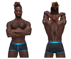 Male power 143-270 casanova uplift mini short black men’s briefs with bright blue trim and male power branding