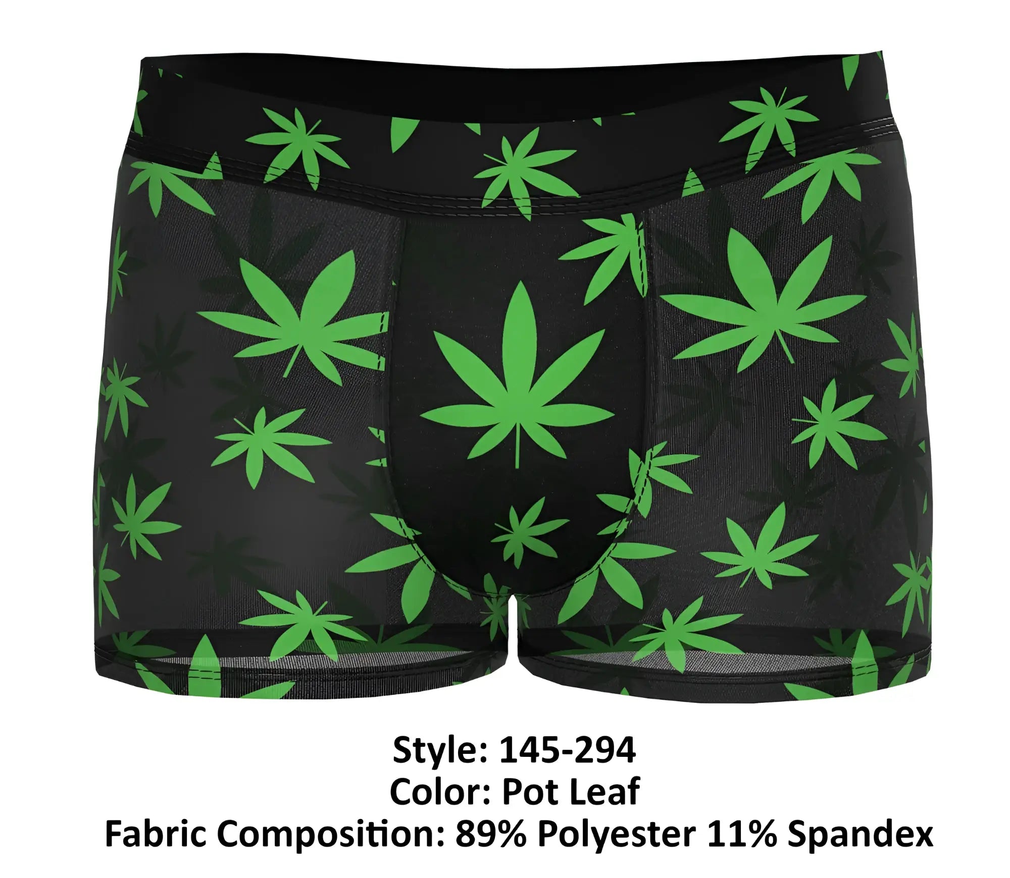 Male power 145-294 hazy dayz black boxer briefs with vibrant green cannabis leaf pattern pouch short color pot leaf