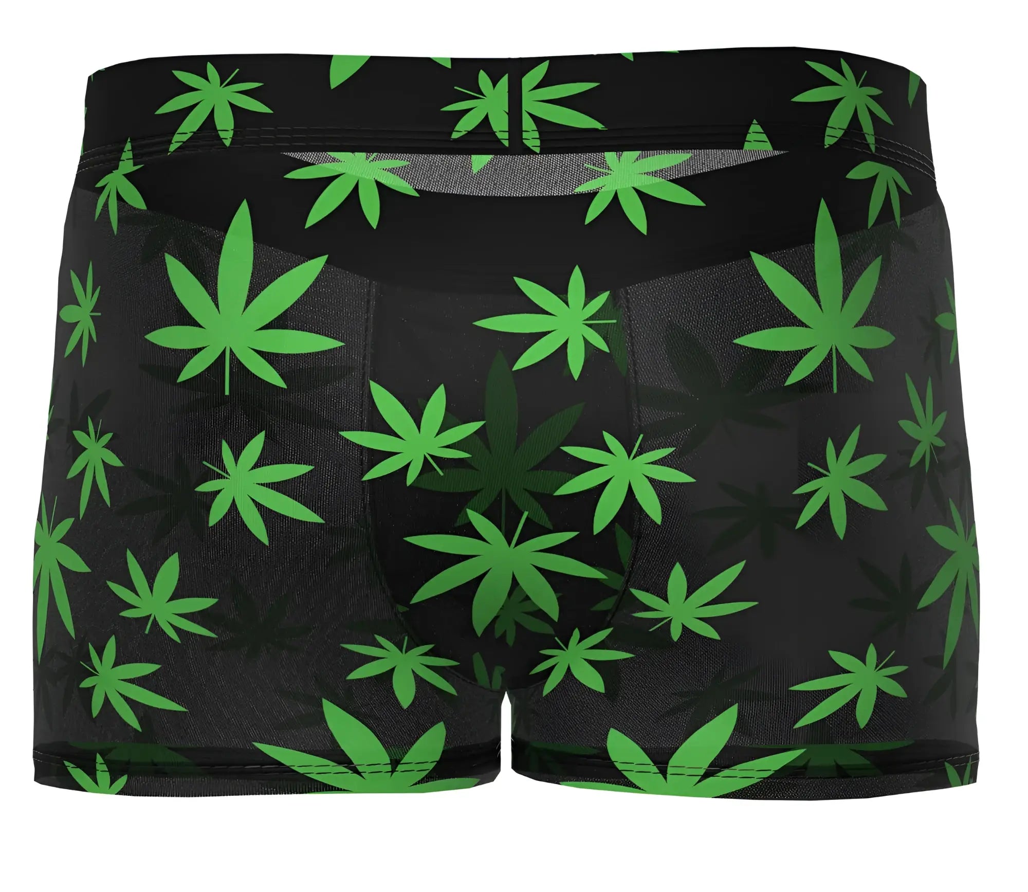 Male Power 145-294 hazy dayz black boxer briefs with vibrant green cannabis leaf pattern pouch short color pot leaf