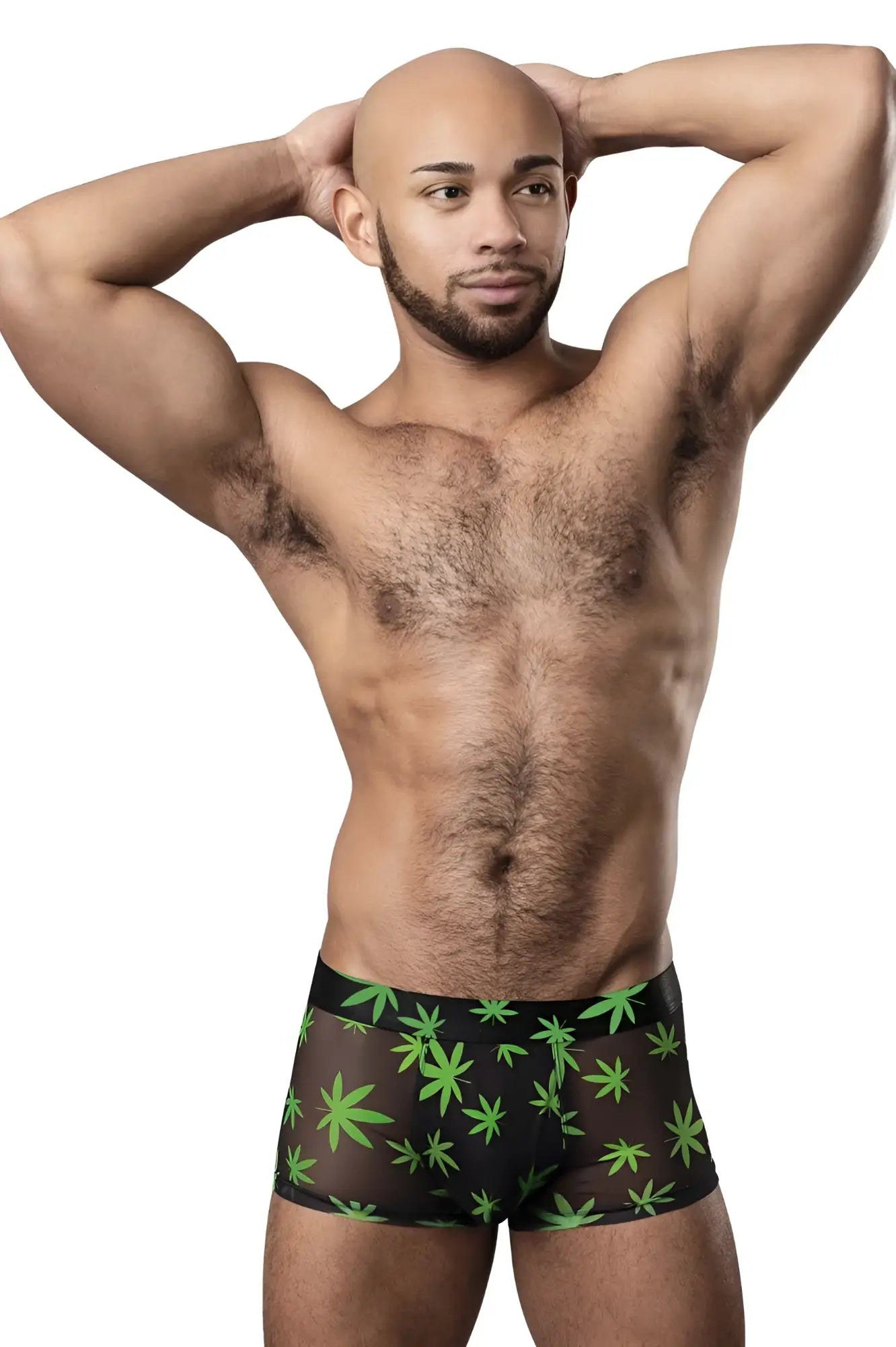 Male power 145-294 hazy dayz pouch black briefs with vibrant green cannabis leaf pattern for comfortable wear