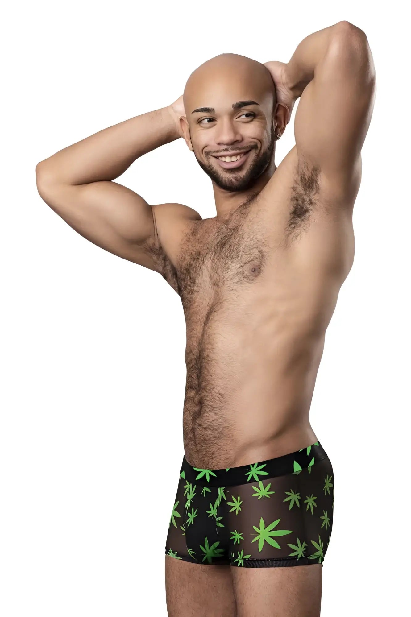 Male power 145-294 hazy dayz black briefs with vibrant green cannabis leaf pattern pouch short color pot leaf design