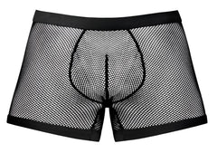Male power 152-11c fishnet black mesh boxer briefs with solid black elastic waistband and leg openings