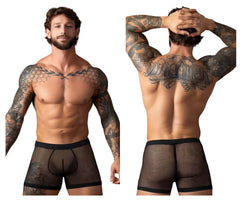 Black mesh boxer briefs male power 152-11c fishnet 2 pouch short with solid waistband and leg openings
