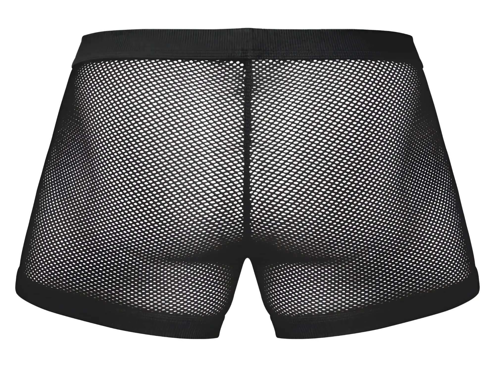 Male power 152-11c fishnet black mesh briefs with solid elastic waistband and leg openings front view