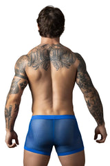 Male power 152-11c royal blue fishnet boxer briefs with solid waistband and dual pouch design