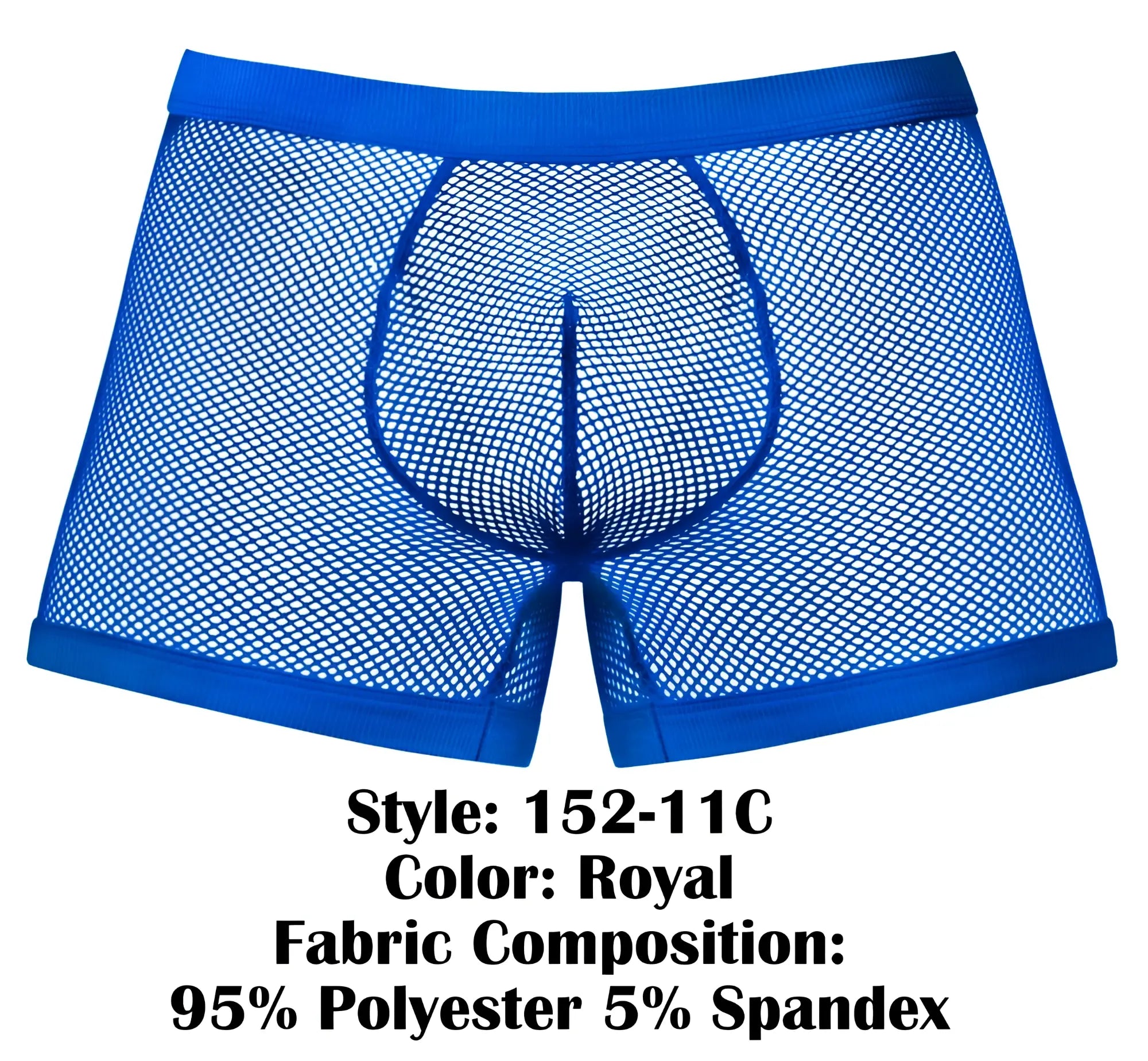 Male power 152-11c fishnet royal blue men’s mesh boxer briefs with solid waistband made of polyester and spandex