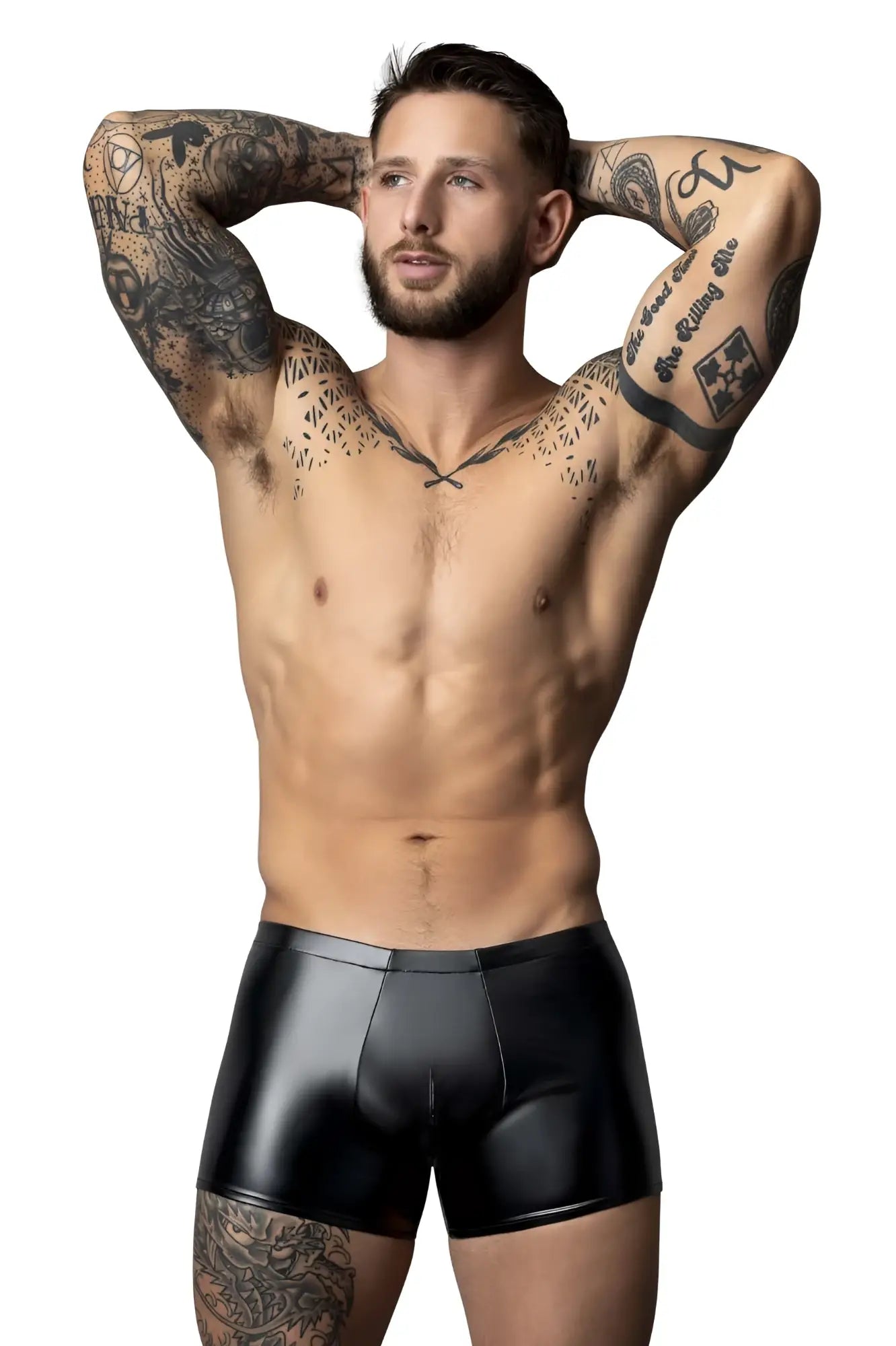 Black patent leather briefs male power 153-301 liquid onyx 2.0 pouch short color black front view