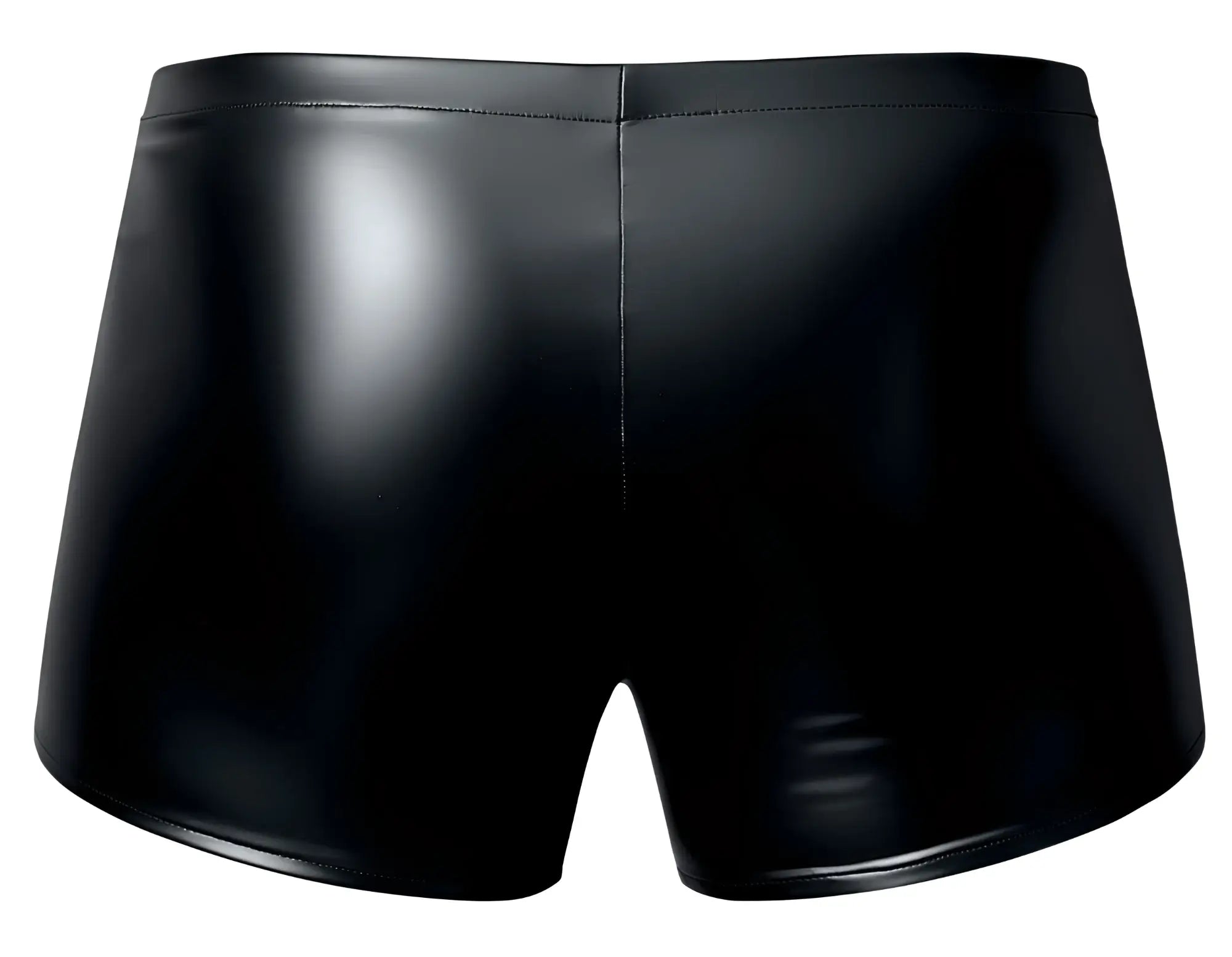 Male power 153-301 liquid onyx 2.0 black shiny faux leather pouch shorts with sleek form-fitting design