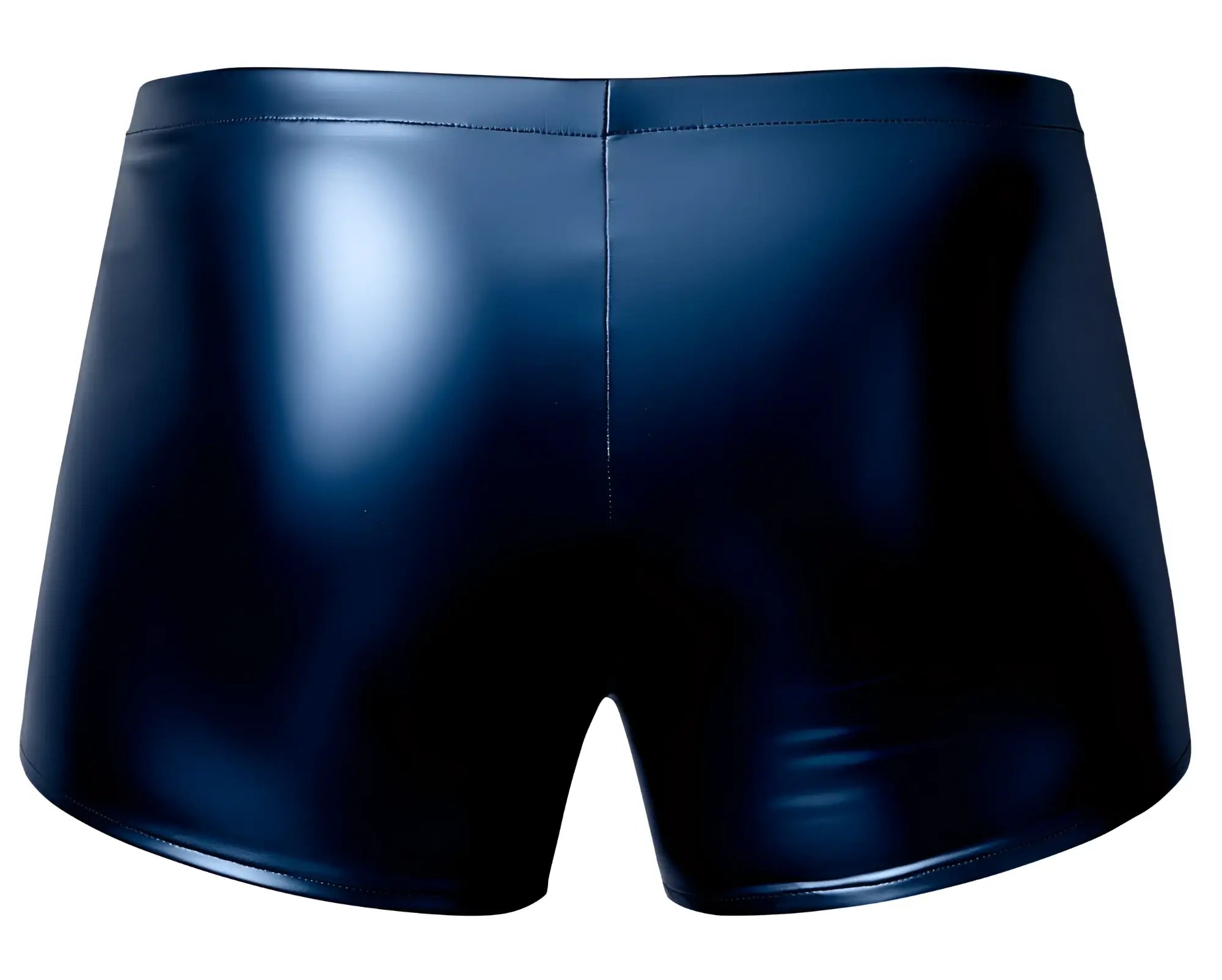 Male power 153-301 liquid onyx 2.0 blue faux leather pouch shorts with sleek shiny form-fitting design