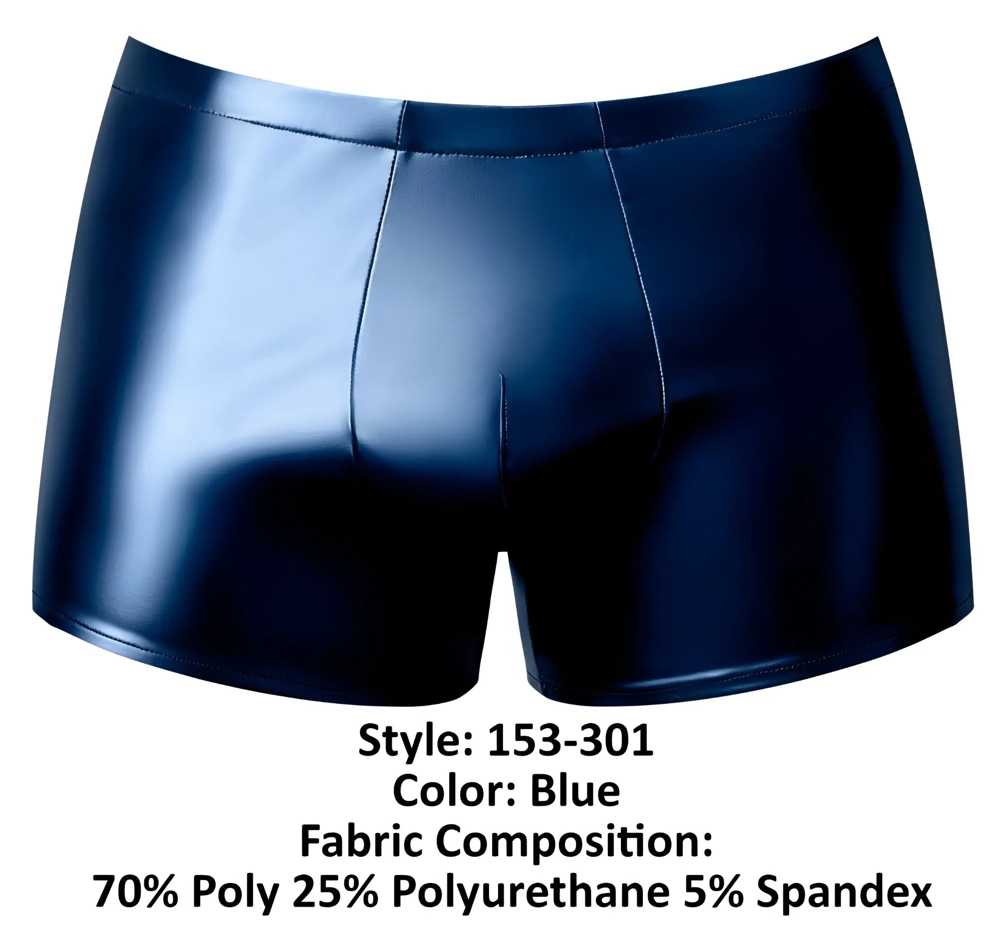 Male Power 153-301 Liquid Onyx 2.0 pouch short in blue shiny faux leather with a sleek form-fitting design
