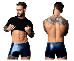 Shiny navy blue faux leather briefs male power 153-301 liquid onyx 2.0 pouch short color blue front view