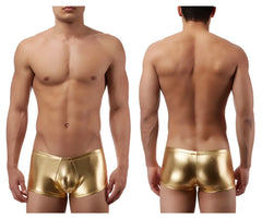 Male power 153070 heavy metal mini short boxer briefs in gold metallic fabric front view