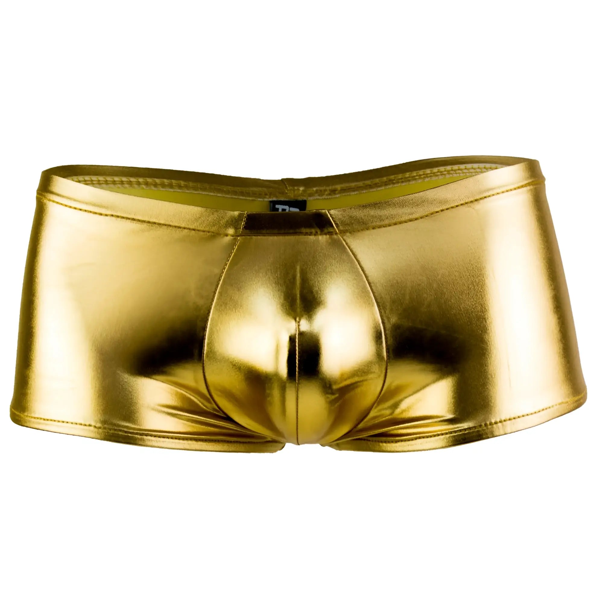 Male power 153070 shiny gold metallic heavy metal mini short boxer briefs with a sleek form-fitting design
