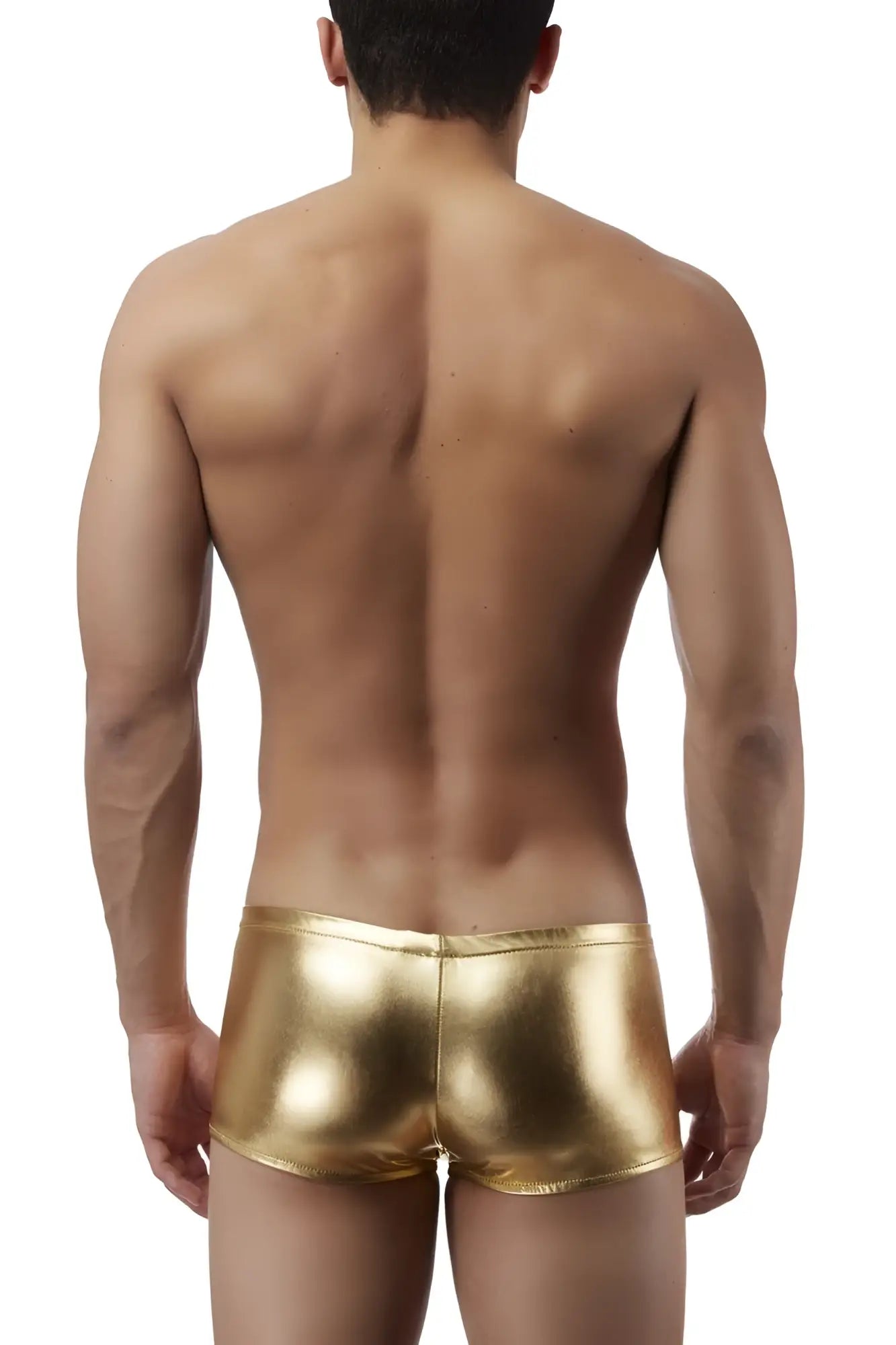 Male power 153070 shiny gold metallic mini short boxer briefs made of heavy metal material for men