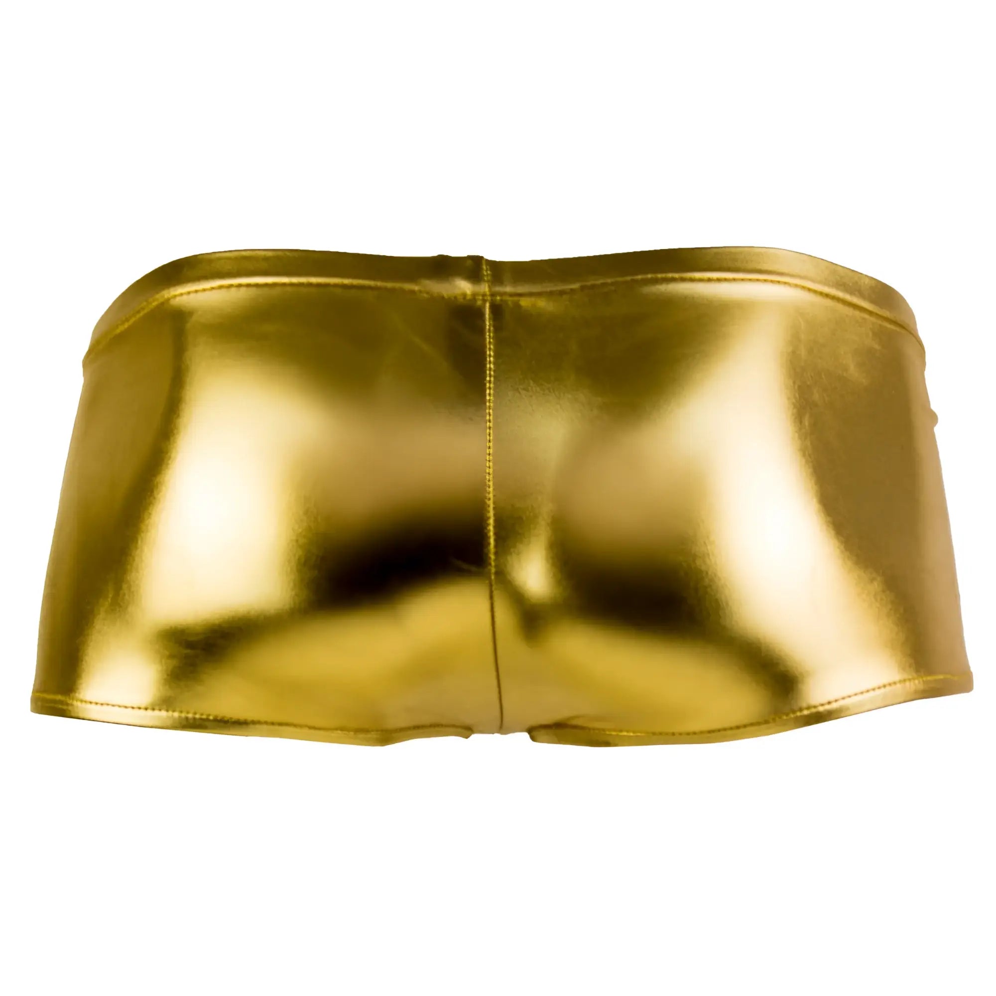 Male power 153070 heavy metal mini short boxer briefs in shiny gold metallic with a sleek form-fitting design