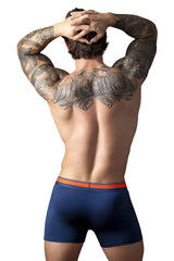 Male power 160 299 soo cumfy boxer briefs in navy with bright orange elastic waistband for comfortable support