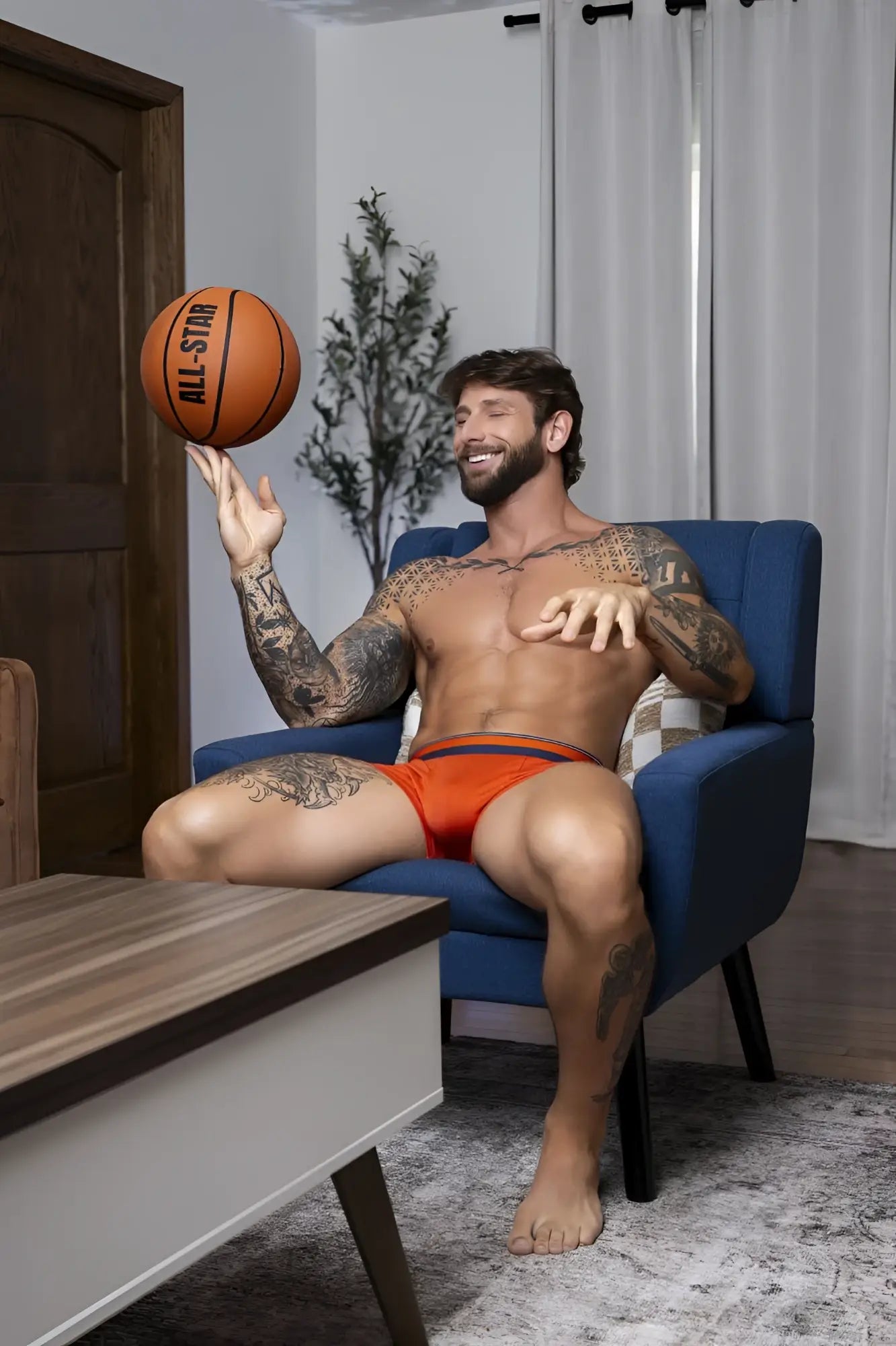 Male power 160-299 soo cumfy orange boxer brief featuring a basketball design with black all-star lettering