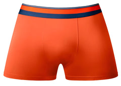 Male power 160-299 soo cumfy bright orange boxer briefs with navy waistband and white red stripe accents