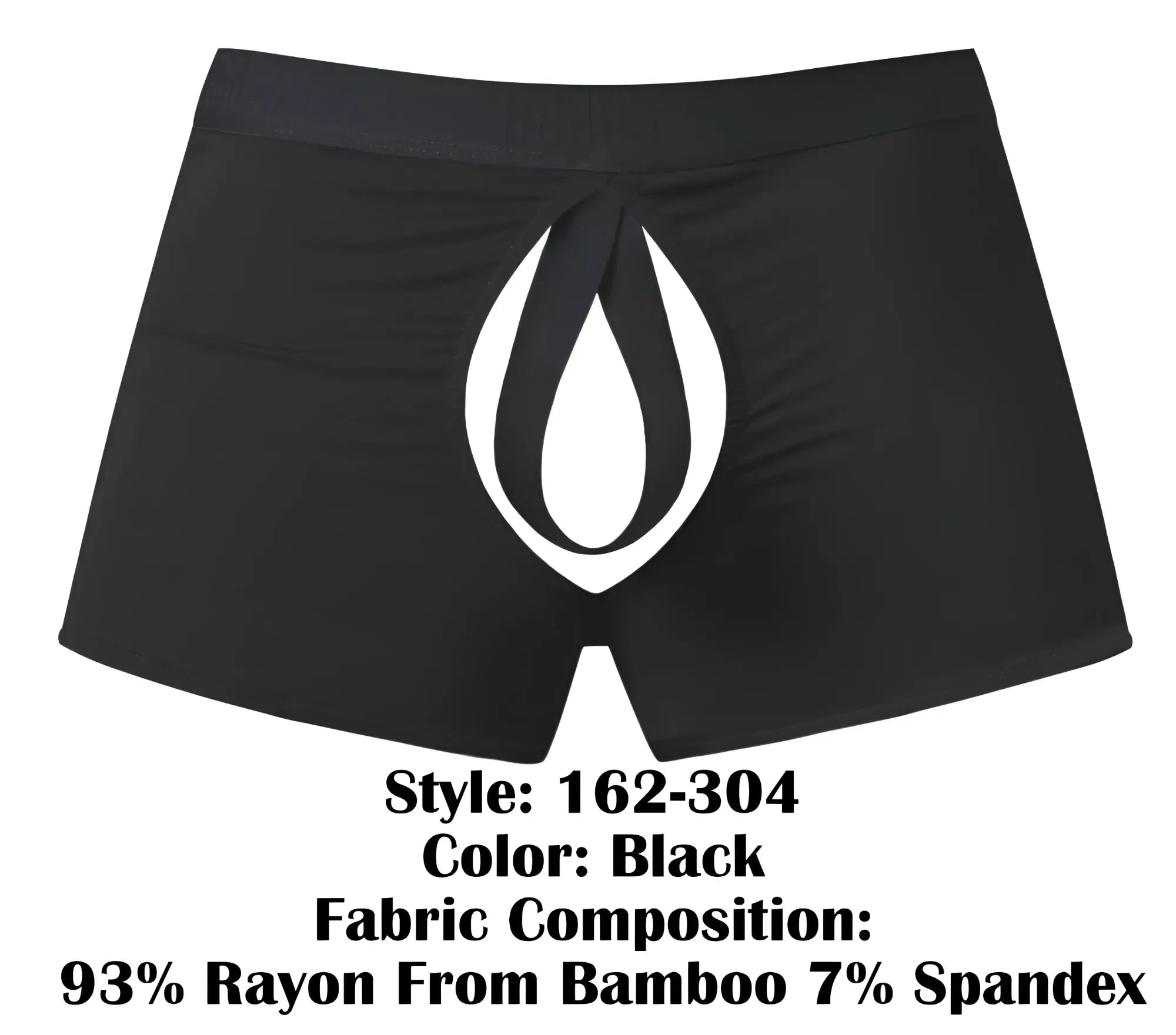 Black male power 162-304 boxer briefs with a bold white flame logo and open ended elastic cock ring design