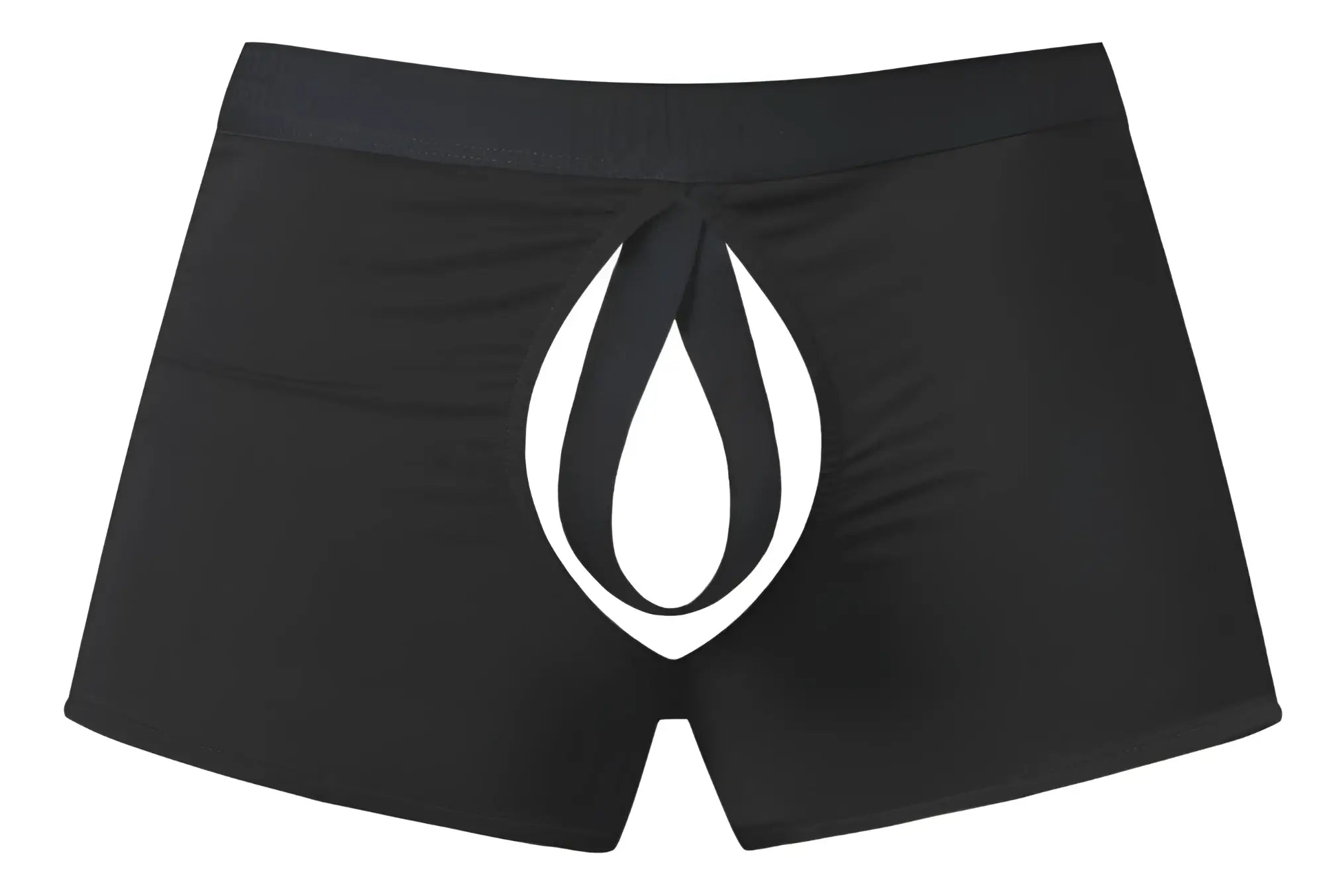 Black male power boxer briefs with bold white flame logo open ended moonshine short elastic cock ring design