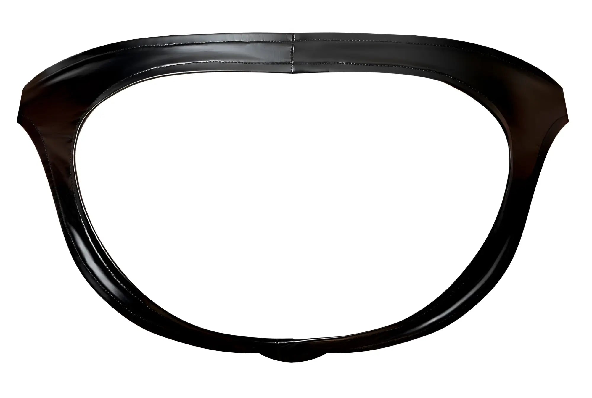 Black glossy leather garter belt with smooth curved design and visible stitching from male power 300-301 liquid onyx 2.0