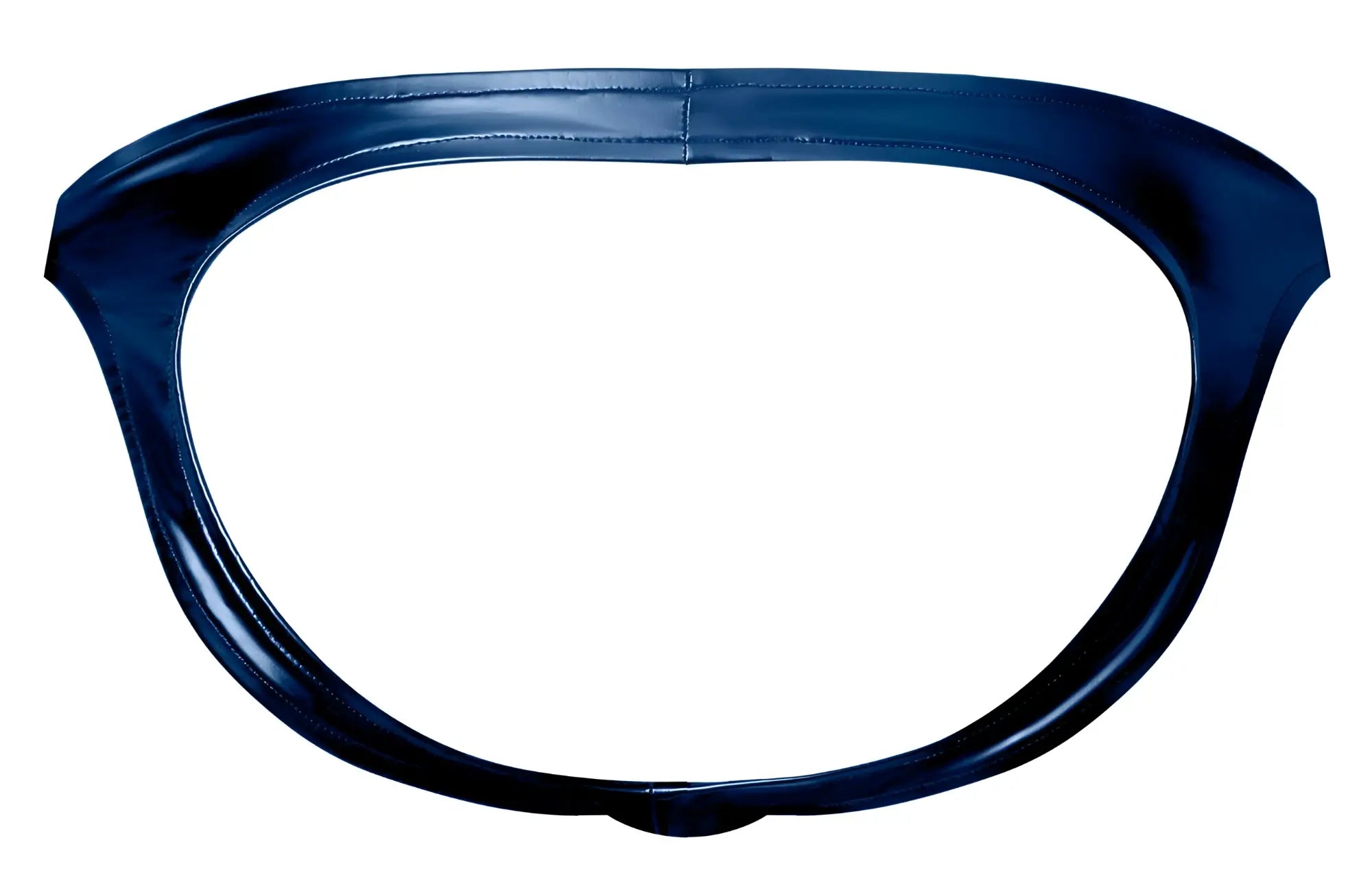 Dark blue glossy latex bikini bottom with smooth seamless design from male power 300-301 liquid onyx 2.0 moonshine blue