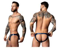 Male Power 300-301 liquid onyx 2.0 moonshine navy blue shiny latex briefs for men front view