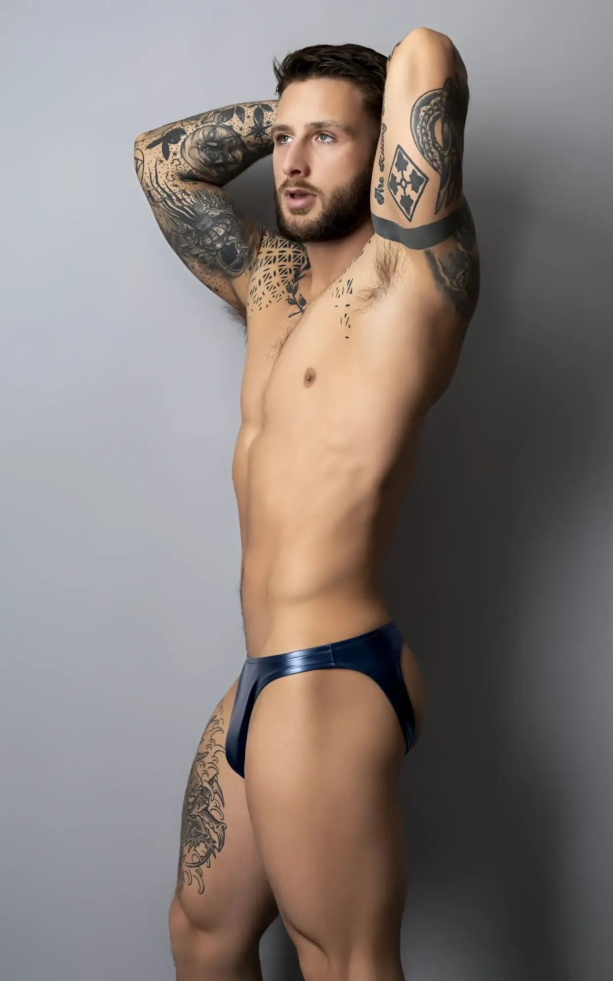 Shiny navy blue metallic briefs male power 300-301 liquid onyx 2.0 moonshine color blue with sleek design