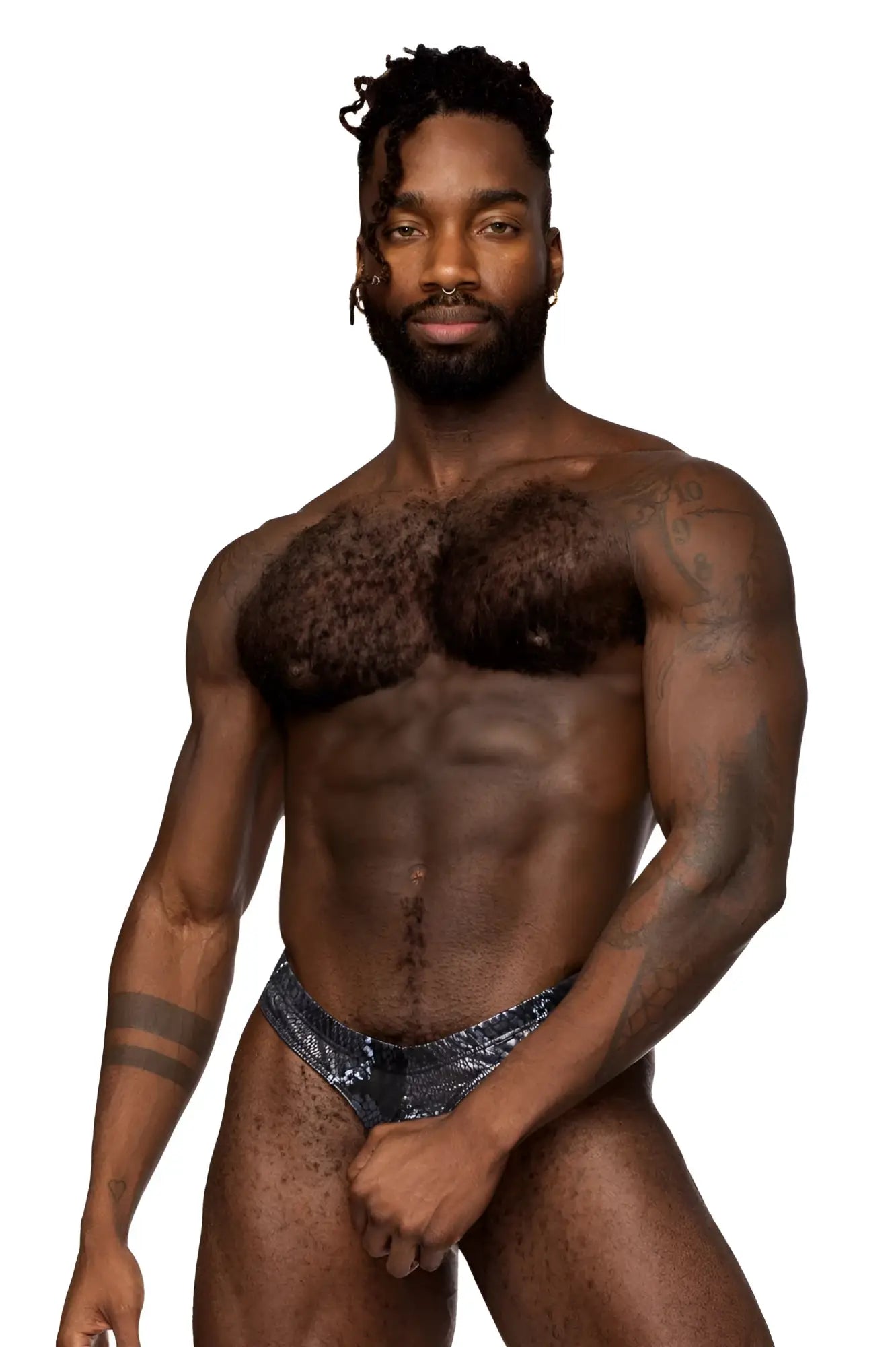 Male power 334-282 s-naked power sock black-blue shiny silver sequined briefs with bold shimmering design