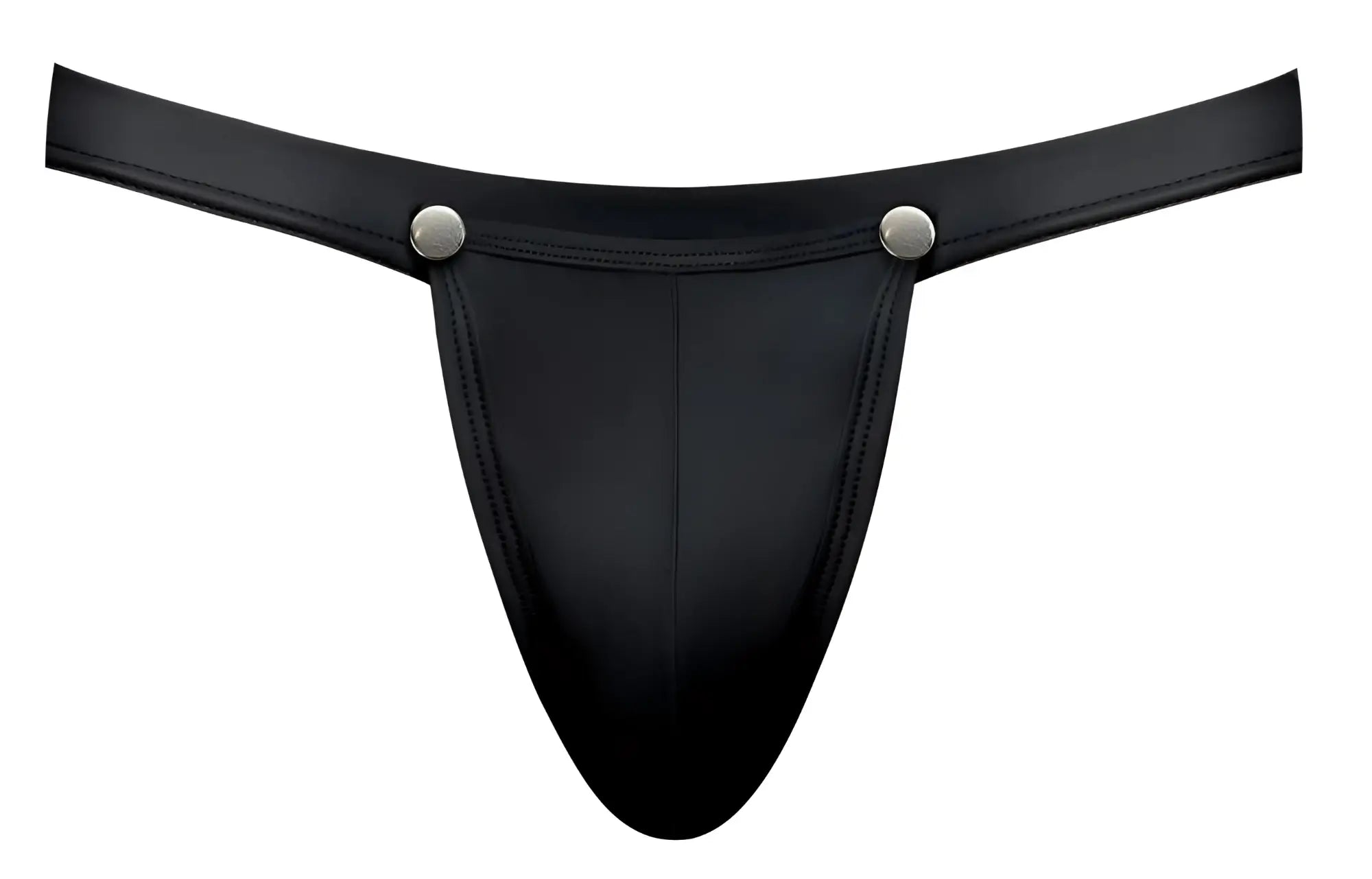 Black leather thong jock with silver snap buttons male power 346 298 oh snap snap off jock color black