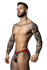 Men’s briefs blue and red patterned with geometric design male power 349-299 soo cumfy jock navy orange