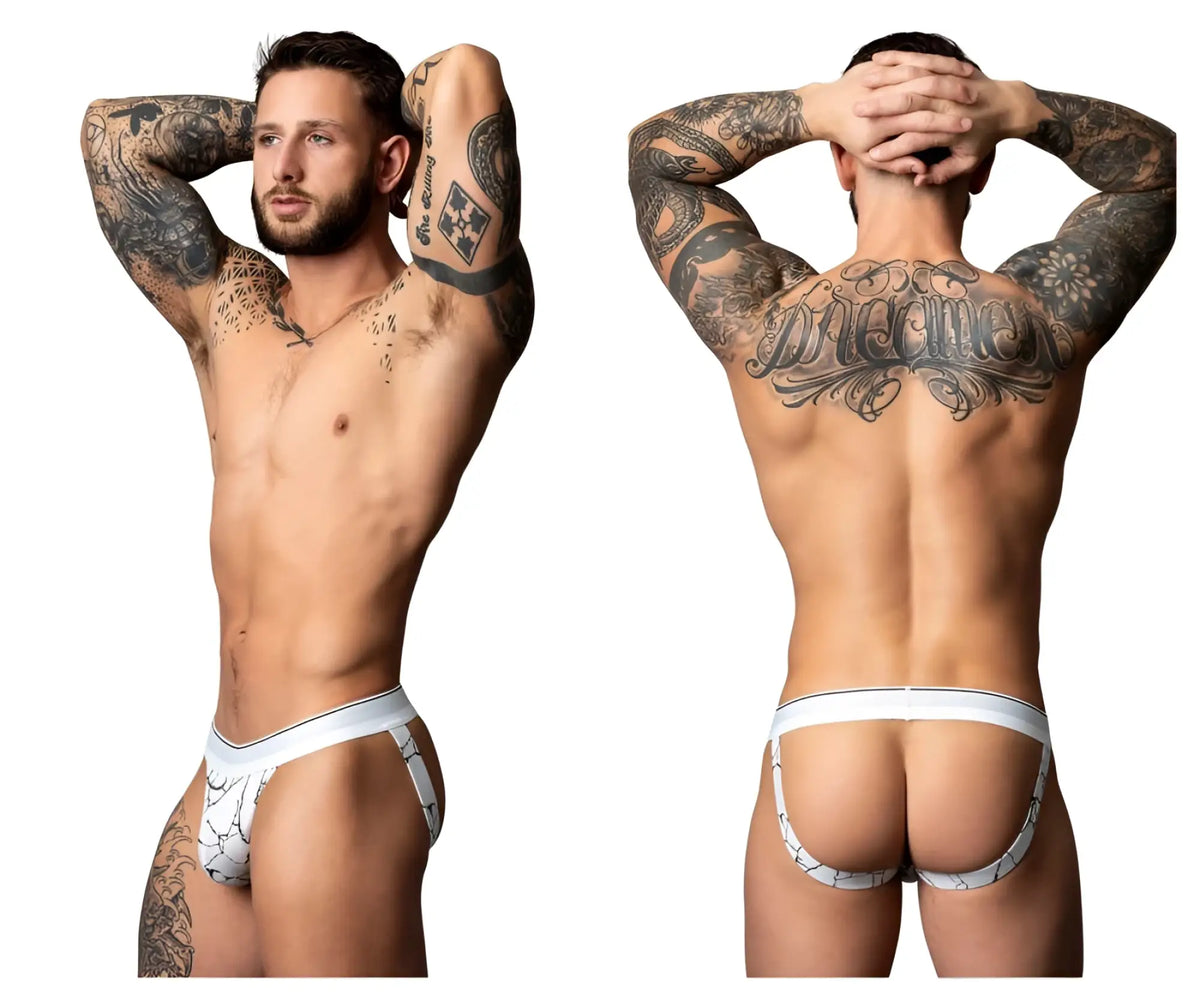 Male Power 349-299 Soo Cumfy jock white black briefs with white marble pattern and sleek modern design