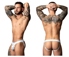 Male Power 349-299 Soo Cumfy jock white black briefs with white marble pattern and sleek modern design