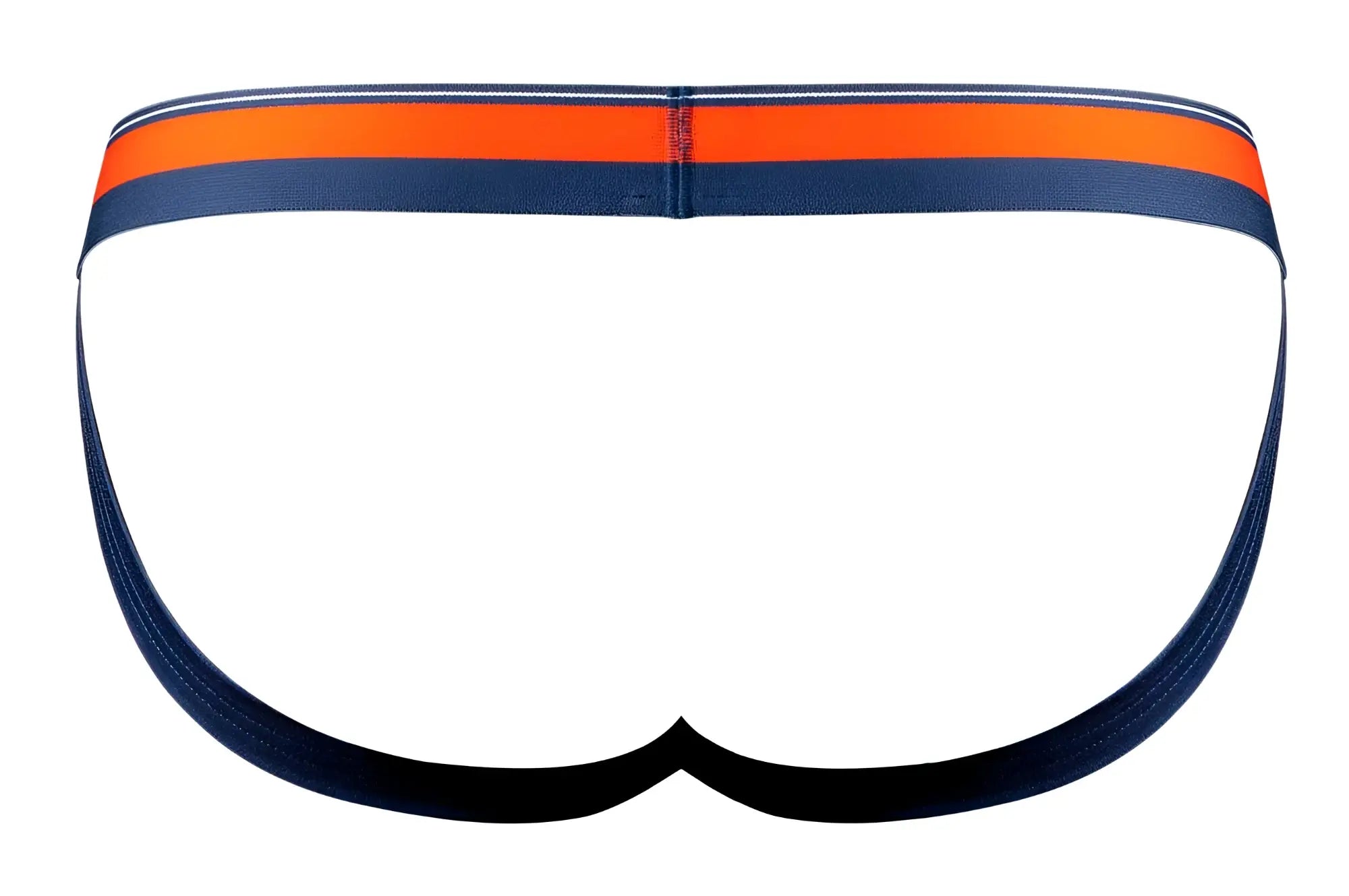 Male Power 349-299 Soo Cumfy navy brief with bold orange and white striped waistband for comfortable support