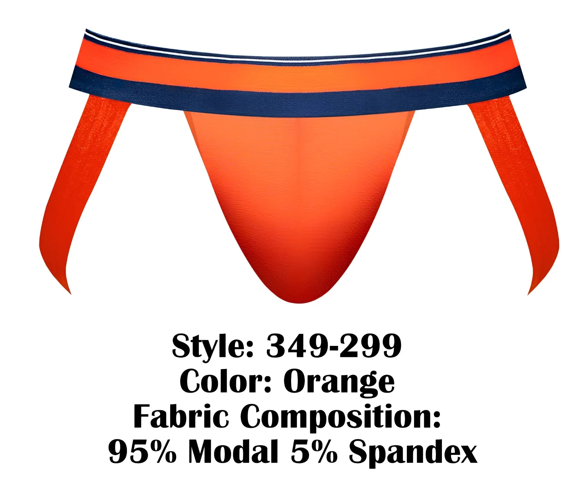Orange male power 349-299 soo cumfy athletic briefs with navy blue and white striped waistband made of modal spandex