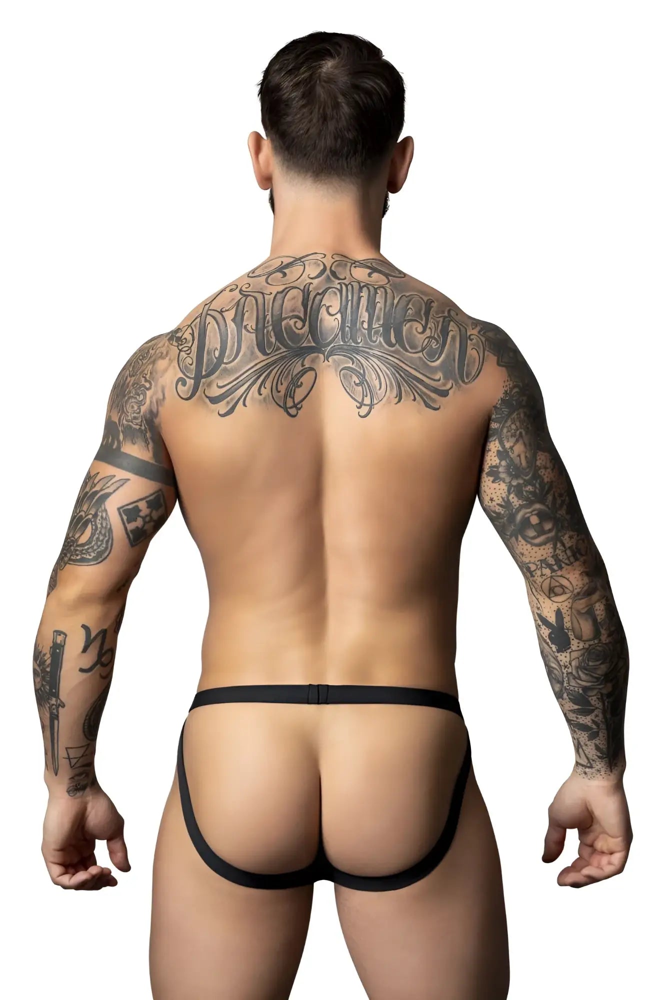Male power 349-300 hot mesh black-red mens thong underwear with sleek form-fitting design and breathable mesh material