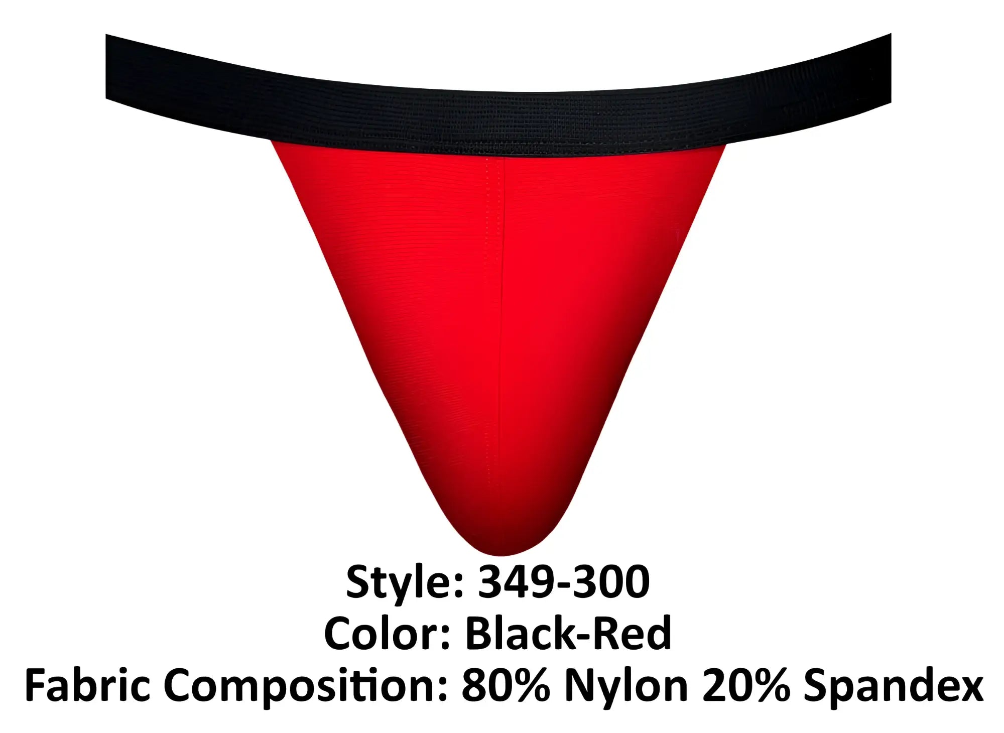 Male power 349-300 hot mesh jock in black and red with black waistband made of 80 nylon 20 spandex shown from back