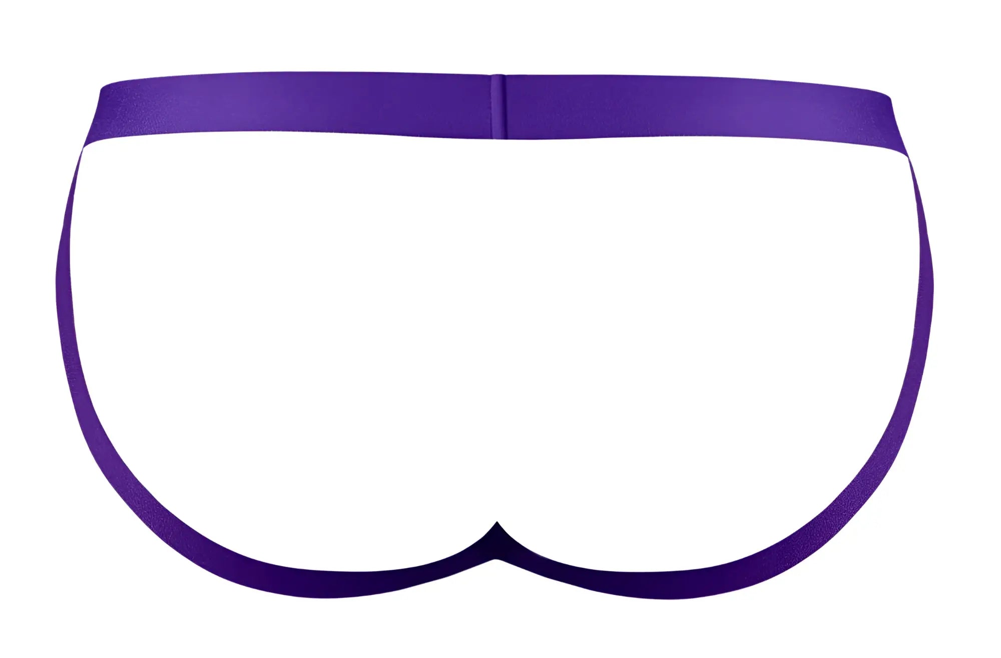 Purple satin briefs with a smooth sleek design from male power 350-302 eggplant crossover jock in plum color