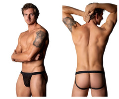 Male power 353-296 widow maker classic jock black lace briefs with solid black waistband and leg openings