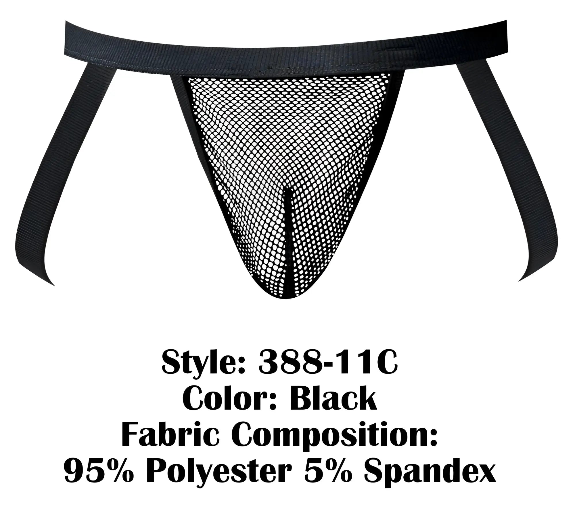 Male power 388-11c black fishnet 2 jockstrap with elastic waistband and side straps made of 95 polyester 5 spandex