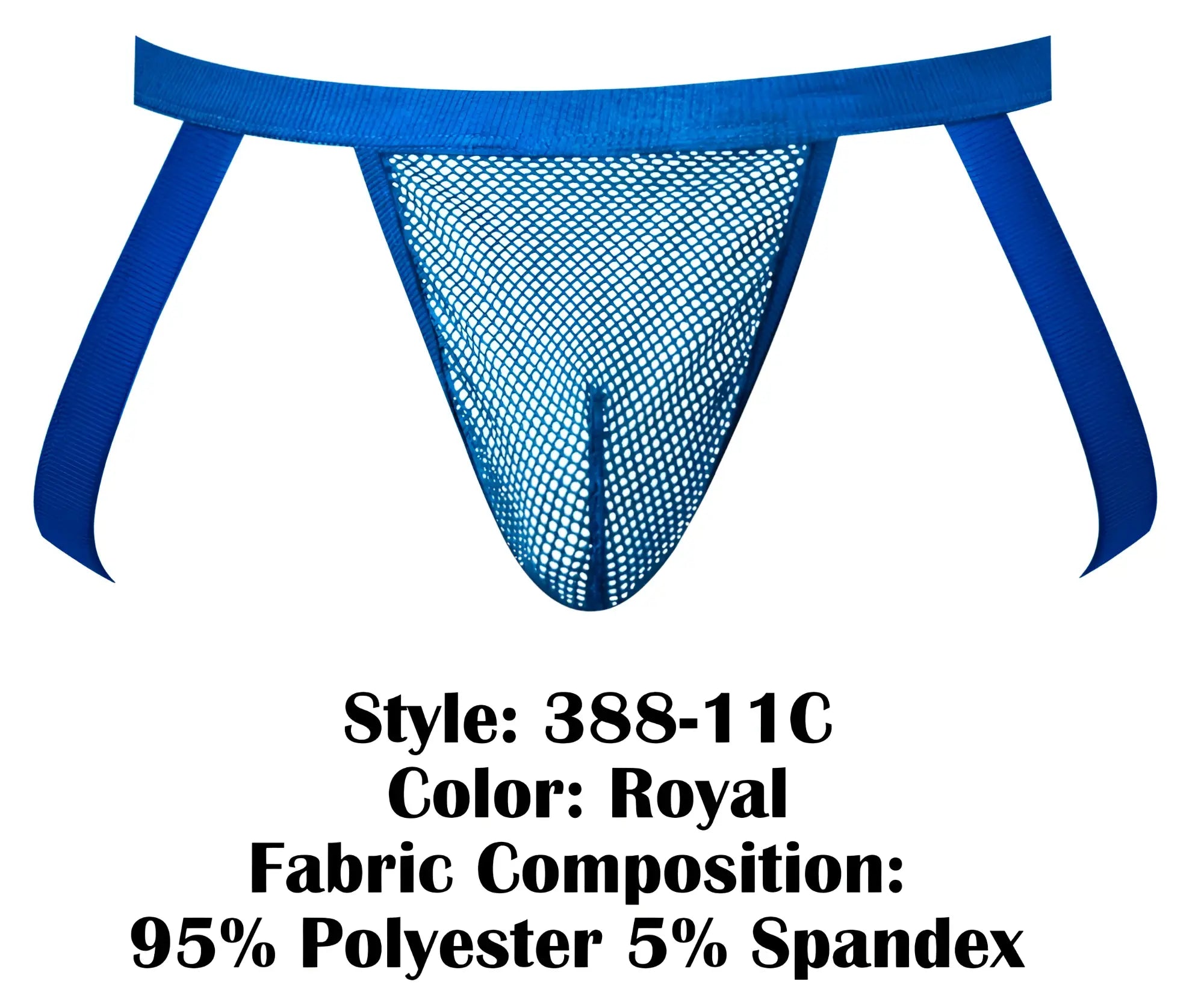 Male power 388-11c fishnet 2 jockstrap in royal blue mesh with solid polyester spandex waistband and side straps
