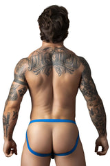 Male power 388-11c fishnet 2 jockstrap in royal blue with a snug fit and thin elastic waistband shown from the back