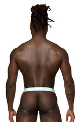 Male power 399-281 easy breezy jock sleeve athletic briefs in black and aqua with sleek form-fitting design