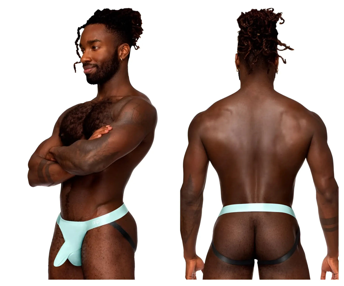 Light blue and black male power 399-281 easy breezy jock sleeve athletic briefs with supportive contoured design