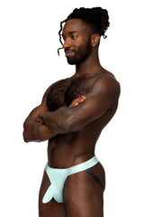 Male power 399-281 easy breezy jock sleeve aqua light blue sleek form-fitting briefs with subtle black waistband trim