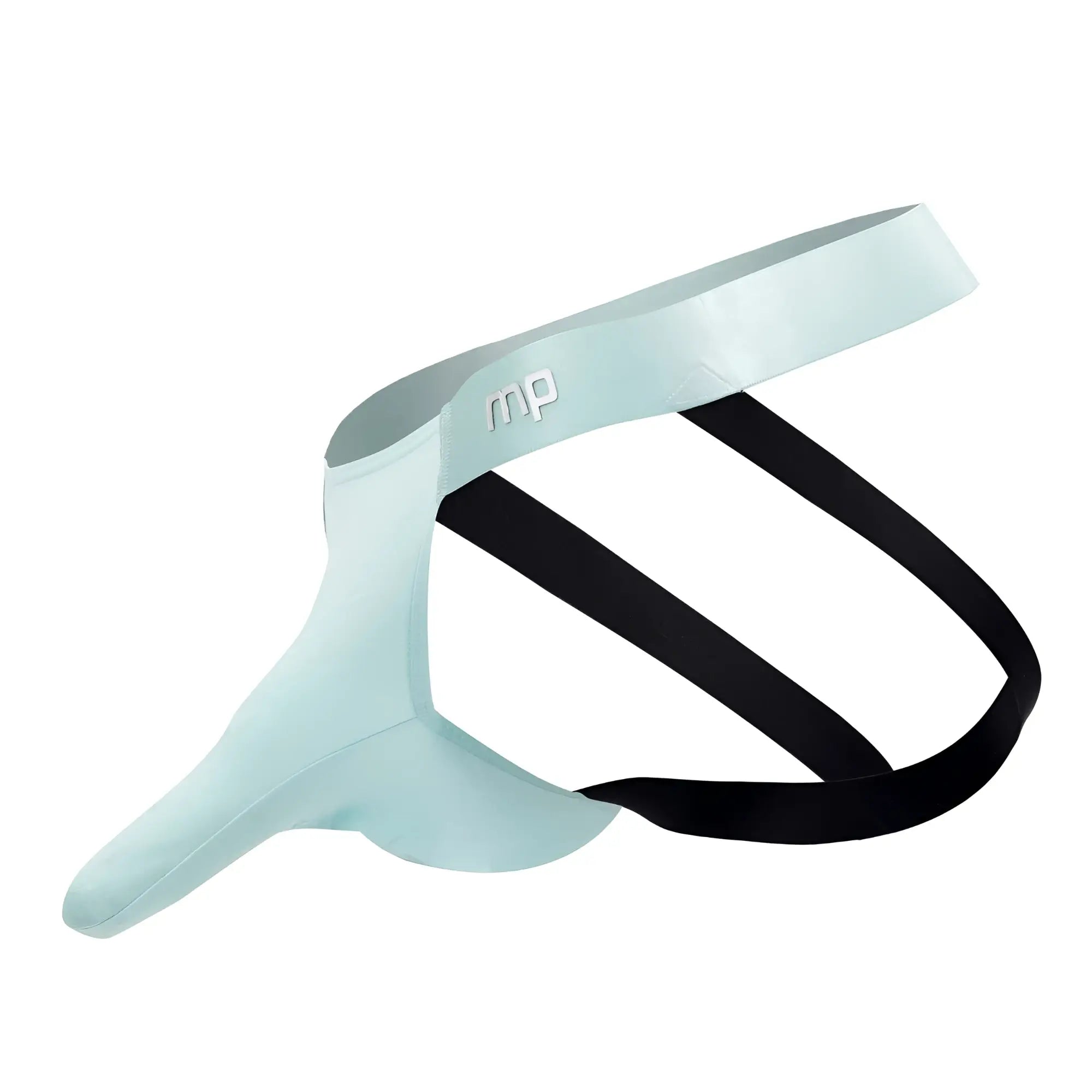 Male power 399-281 easy breezy jock sleeve aqua light blue smooth men’s jockstrap with black elastic straps and mp logo