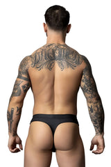 Male power 410-298 oh snap snap off thong in black with a smooth, form-fitting design shown from the back side