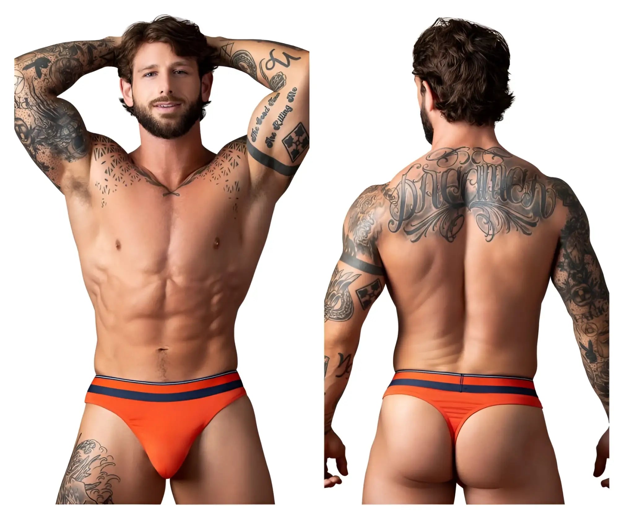 Orange male power 412-299 soo cumfy thongs with navy blue stripes designed for comfort and style