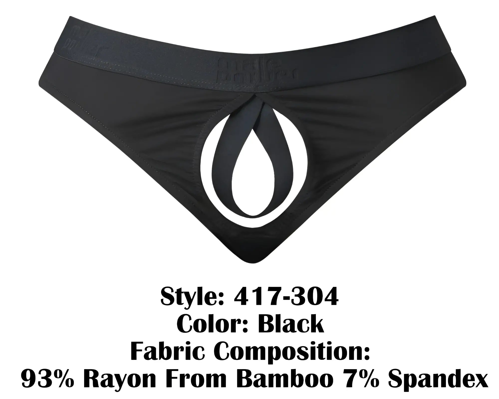 Male power 417-304 black men’s briefs with white teardrop cutout made of 93 bamboo rayon 7 spandex fabric